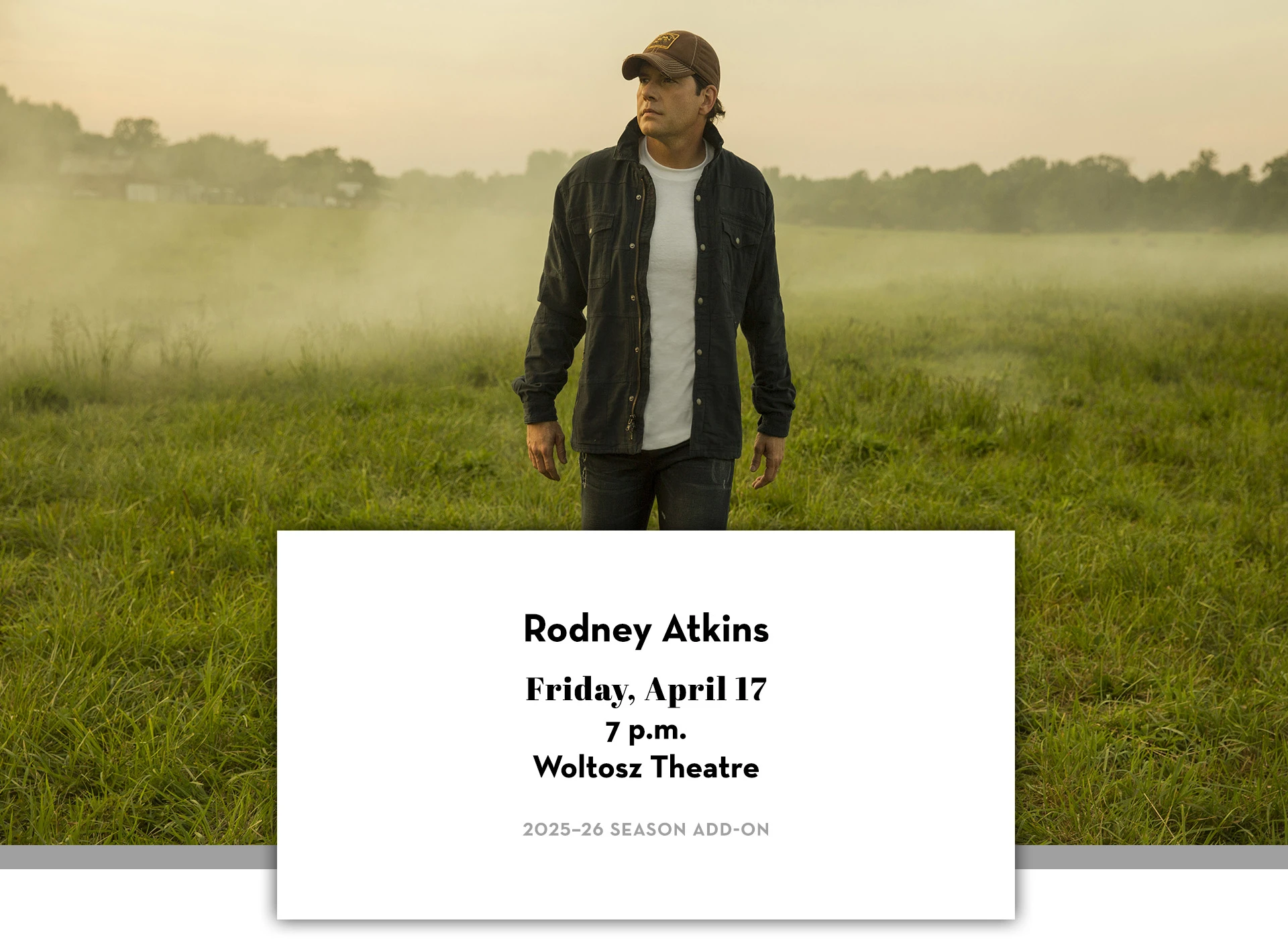 Country singer Rodney Atkins will perform at the Gogue Center on Friday, April 17, 2026, at 7 p.m.